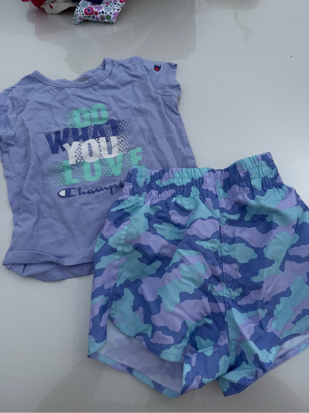 Champion Girls' Purple & Teal Athletic Shorts and Graphic tee